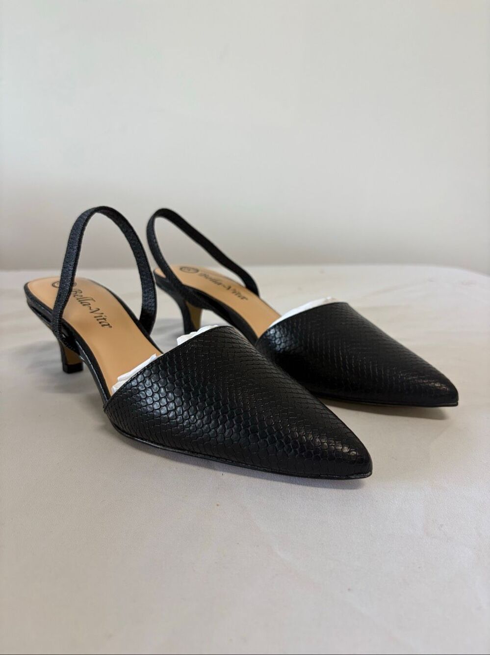 Bella Vita Sarah Black Snake Skin Strap Pump Women’s Size 6W New With Box